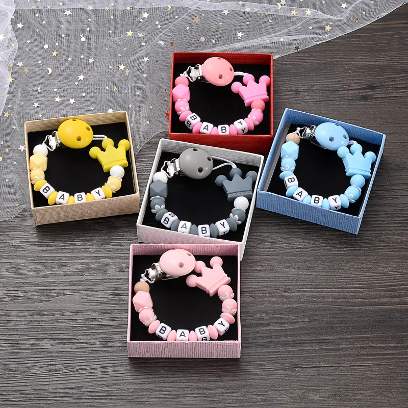 New Baby Nipple Clips Silicone Beaded Soother Pacifier Chains DIY Nursing Toys Anti-Drop Dummy Holder Chain Boxed