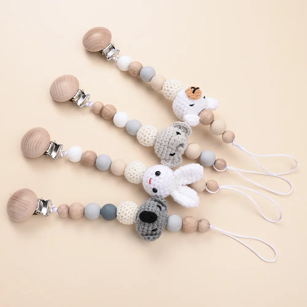 Baby Pacifier Clip Chain Animal Felt Balls Beech Wood Nipple Clip For Baby Nursing Chew Toy Teether Dummy Holder Chain Gifts