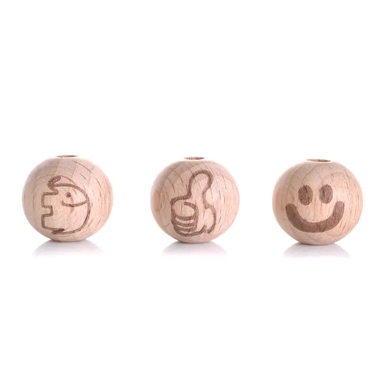 DIY 50Pcs 16mm Wooden Beads Printing Beads Heart Moon Beech Round Spacer Natural Baby Teether Lead-Free Wooden Balls Accessories