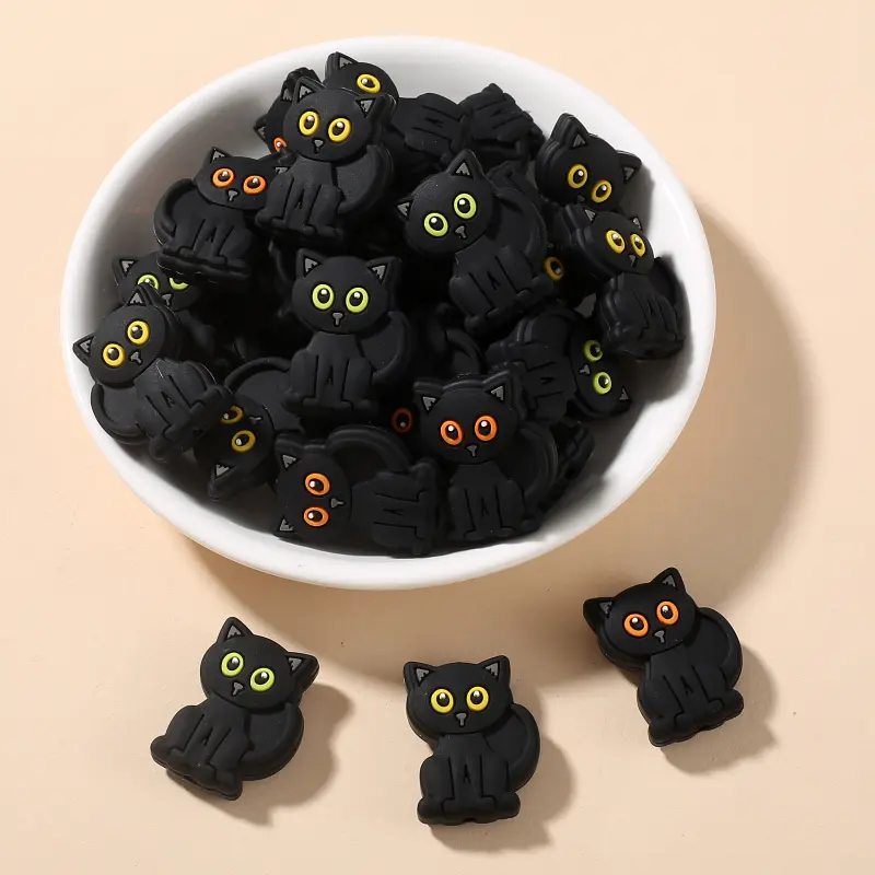 10Pc Food Grade Silicone Bead 20x28mm Animal Cat Shape Teether Jewelry Beads For Oral Care Toy Accessory DIY Pacifier Clip Chain