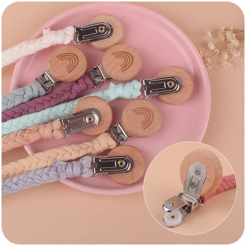 Baby Pacifier Clip Chian Holder Beech Wooden Clips Teether Toy for Chew Rattles Mobiles Newborn Nursing Accssories