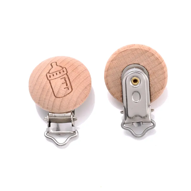 5Pcs Beech Pacifier Clip 30mm Wooden Animal Letter Pattern Pacifier Metal Clips Holder Pacifier Wooden Baby Teether Accessories