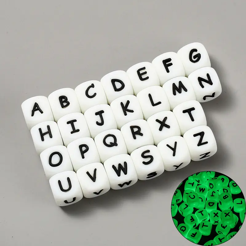 10pcs Baby Luminous Silicone Beads Letters Pacifier 12mm Alphabet Personalized Name DIY Teether Teething Beads Toys Gift