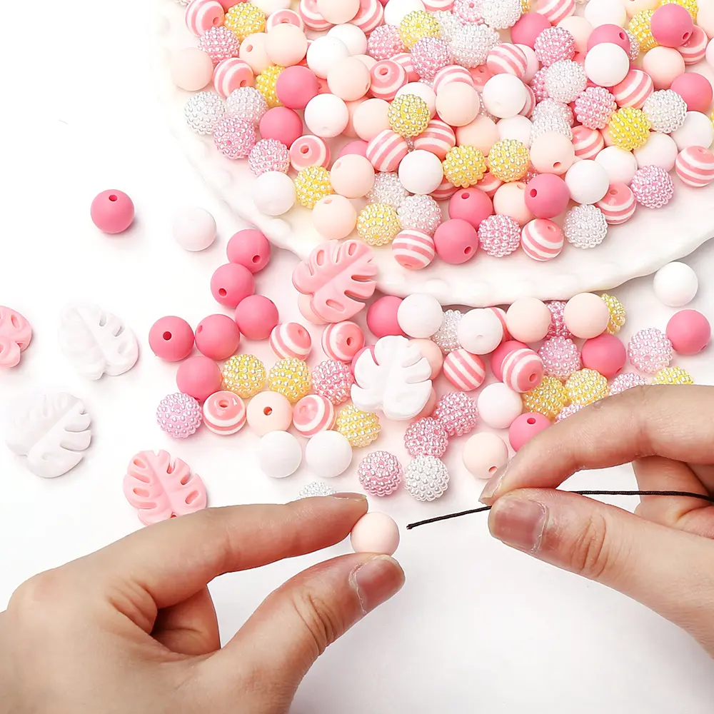 74Pcs Silicone Acrylic Beads Set 12mm Round Turtle Back Leaf Teether Beads For Baby Pacifier Chain DIY Jewelry Making Accessory