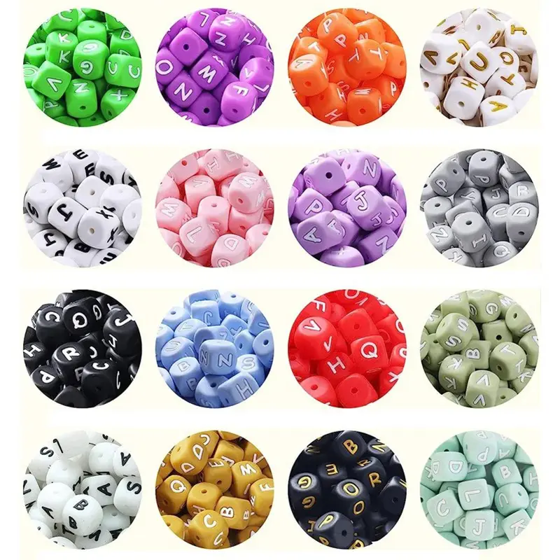 26Pcs Silicone English Letter Beads 12mm Alphabet Silicone Chewing Bead for Pacifier Clip Chain Teether Accessories BPA Free