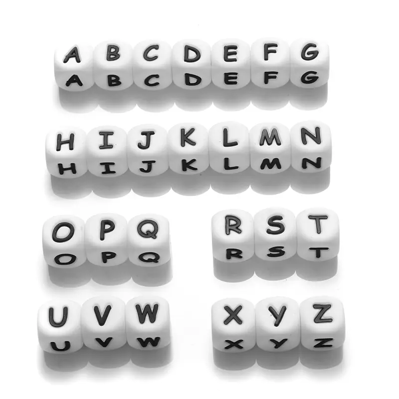 26Pcs Silicone English Letter Beads 12mm Alphabet Silicone Chewing Bead for Pacifier Clip Chain Teether Accessories BPA Free