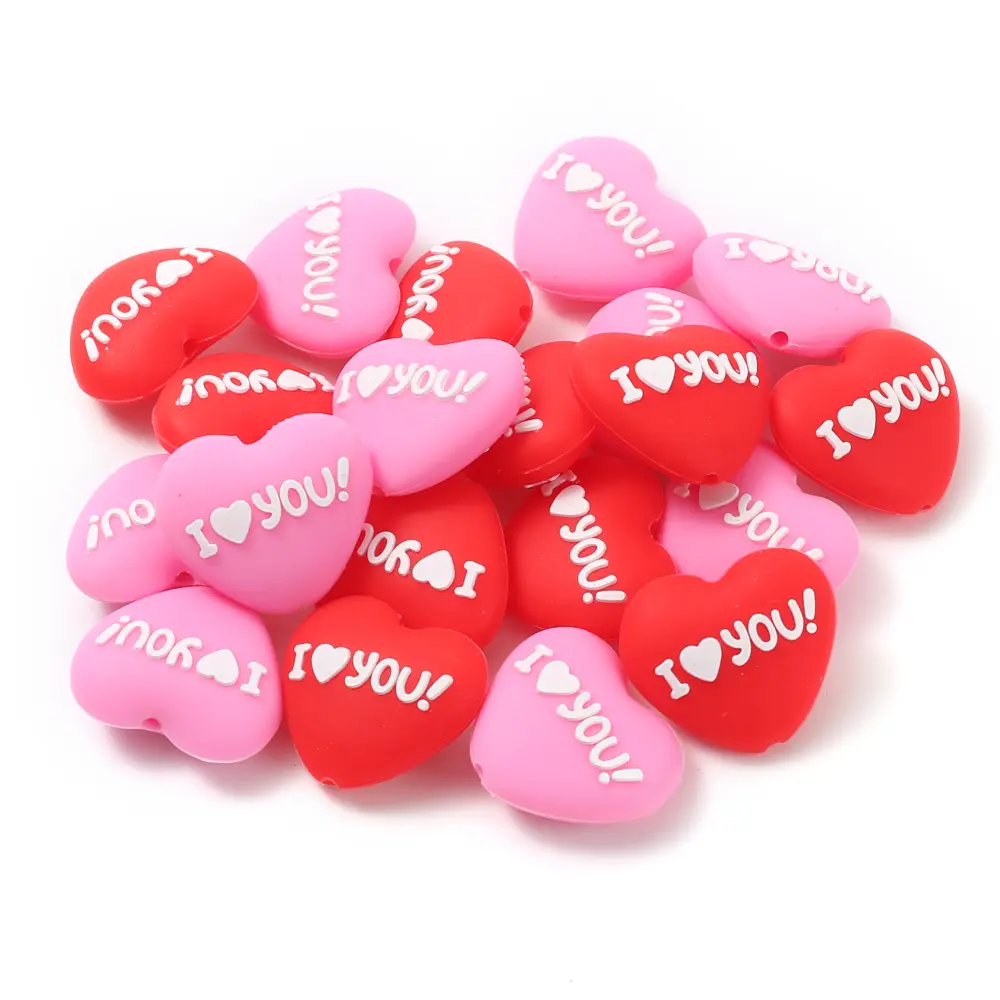 10Pcs Valentine's Day Silicone Teether Beads 25x28mm Pink Red Heart-Shape Focus Beads DIY Pacifier Chain Bracelet Jewelry Making