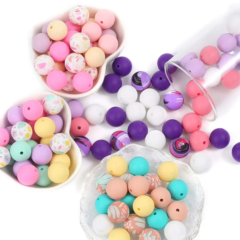 30pcs Baby Round Silicone Beads 15mm Teethers Teething Beads for DIY Newborn Oral Care Rodent Pacifier Chain Pearls BPA Free