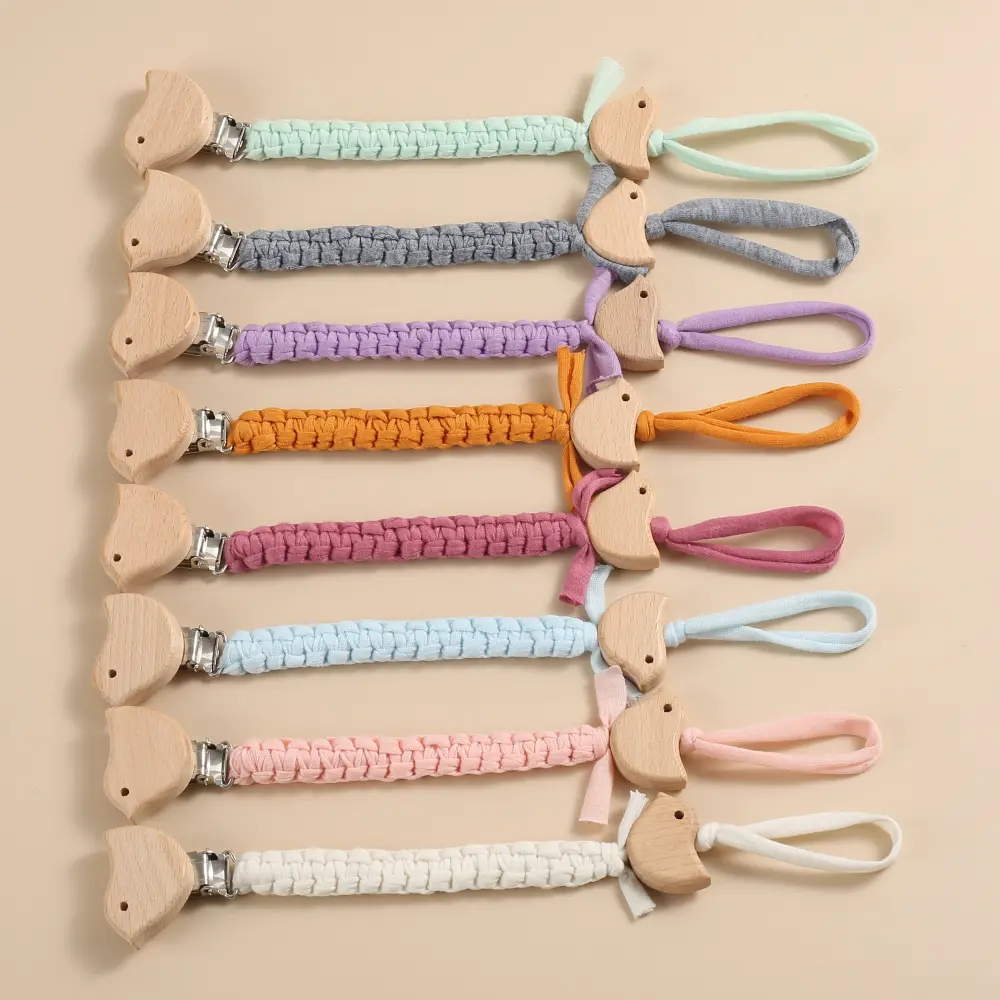 New Bird Shape Woodrn Clips Baby Pacifier Chain Braided Weave Dummy Nipple Holder Guard Teether Pendant Newborn Gift Stuff