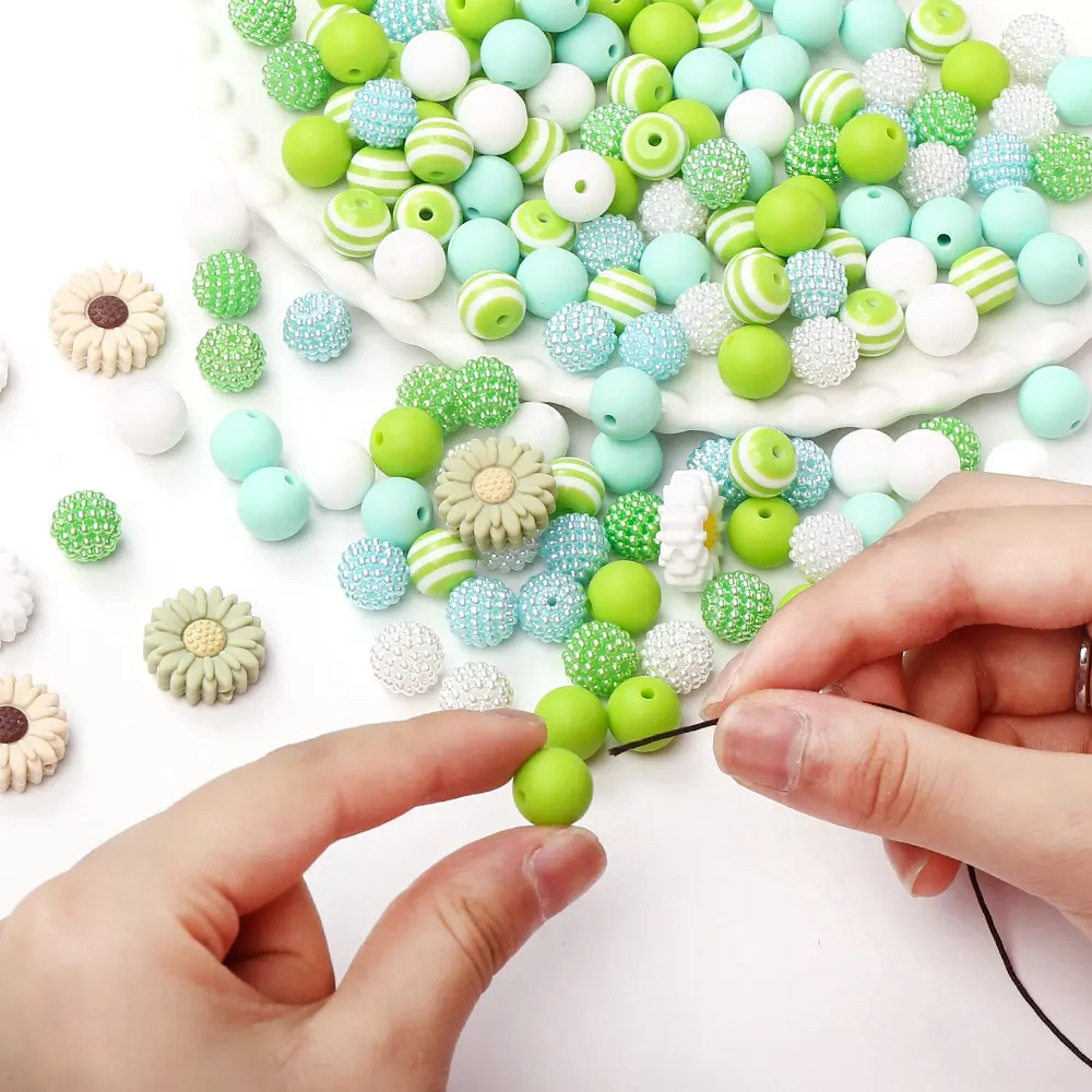 76Pcs Silicone Acrylic Beads Set 12mm Round Daisy Flower Shape Focus Beads For Teether Baby Pacifier Chain DIY Jewelry Making