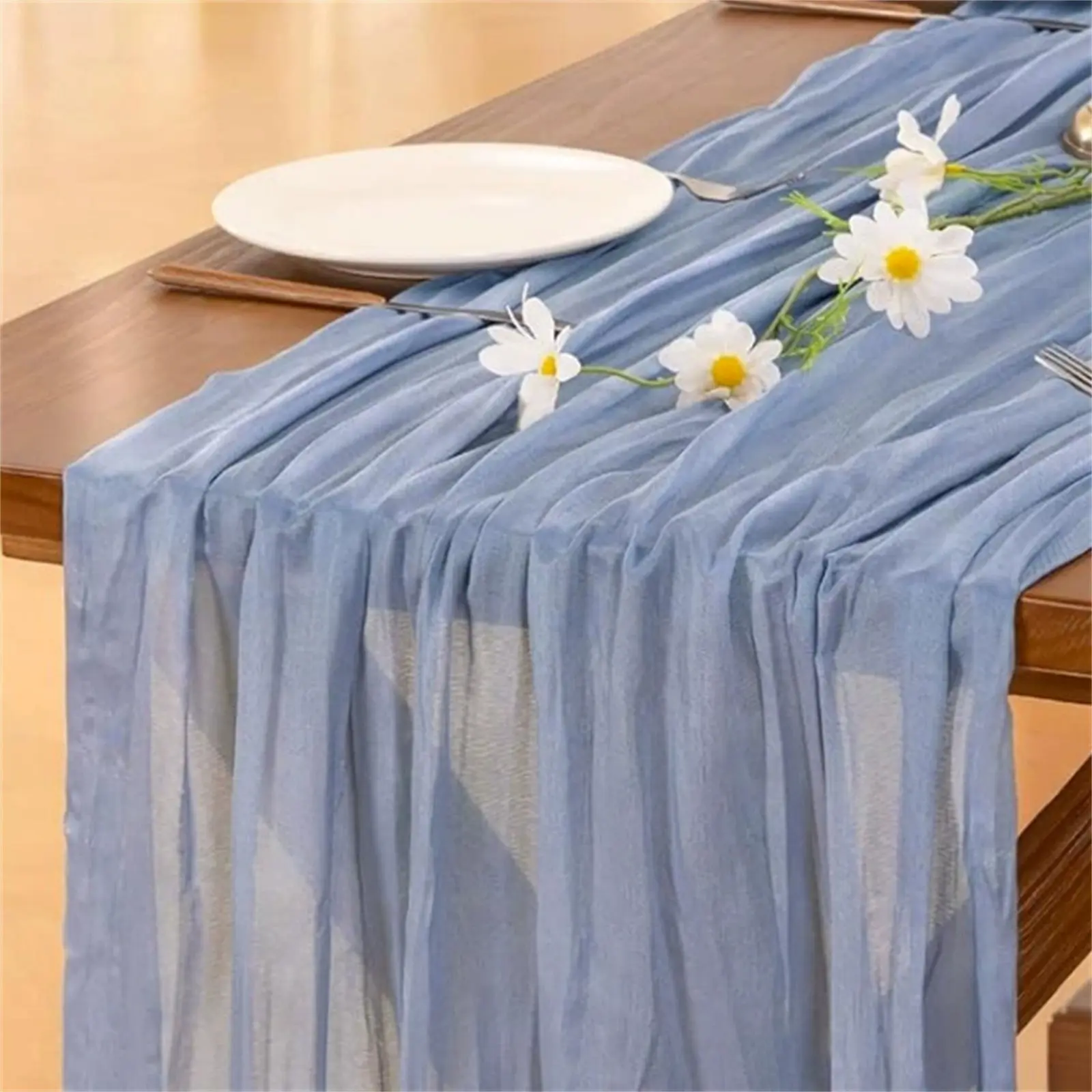Gauze Table Runner Wedding Semi-Sheer Vintage Cheesecloth Dining Party Christmas Banquet Arches Cake Wholesale Table Decor