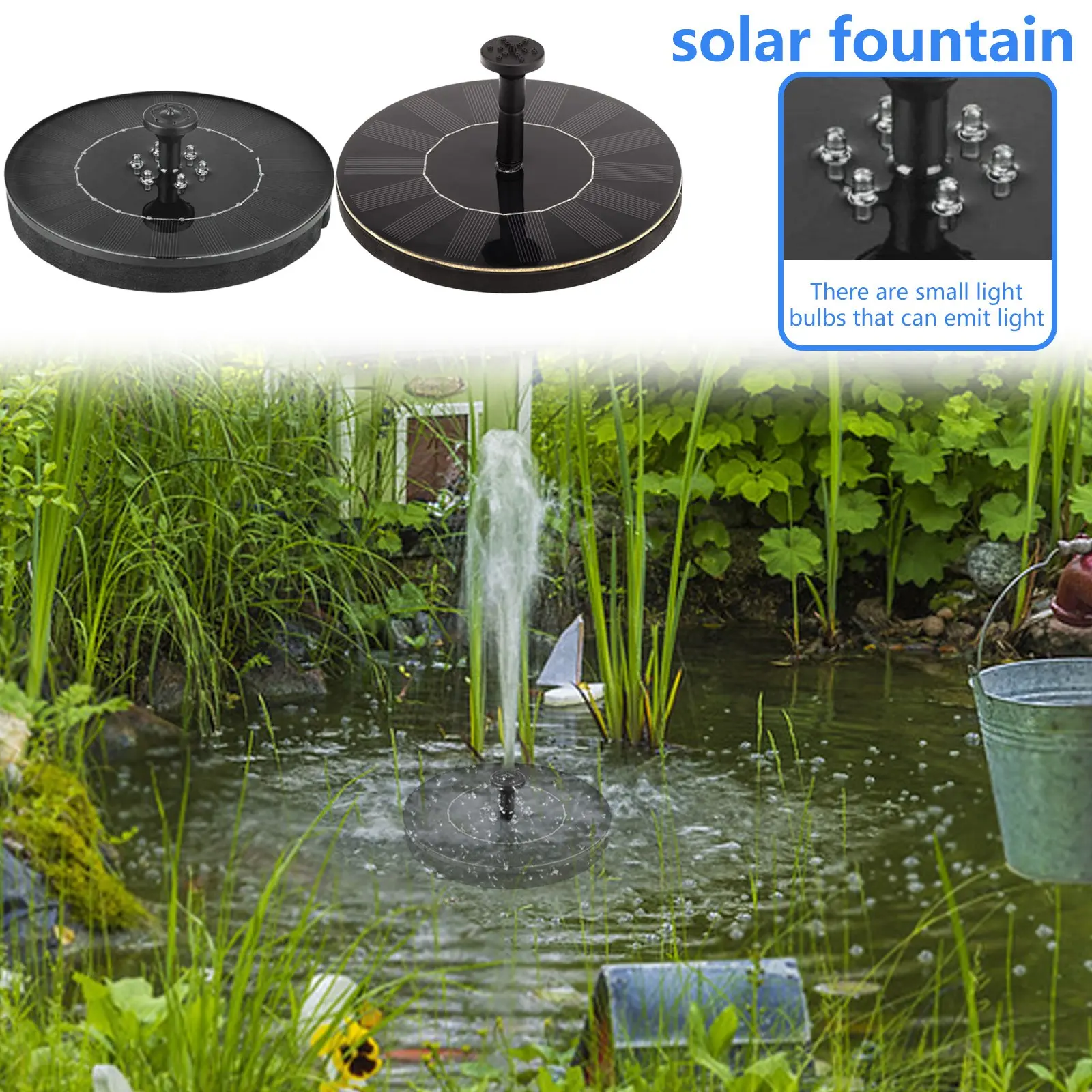 Solar Fountain Pump Floating Solar Panel Bird Baths Water Fountain with 4 Nozzles For Garden Outdoor Water Pool Pond Decor