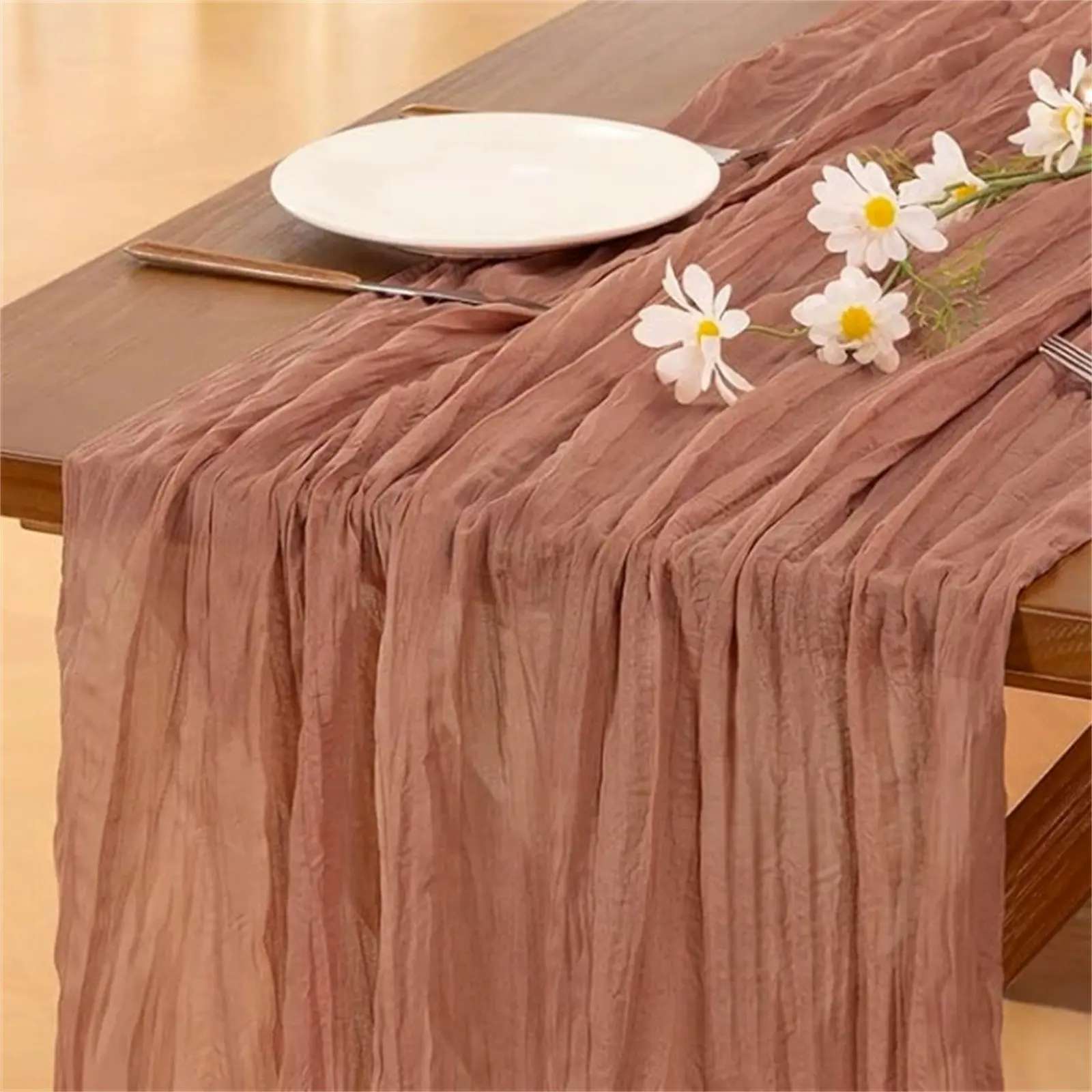Gauze Table Runner Wedding Semi-Sheer Vintage Cheesecloth Dining Party Christmas Banquet Arches Cake Wholesale Table Decor