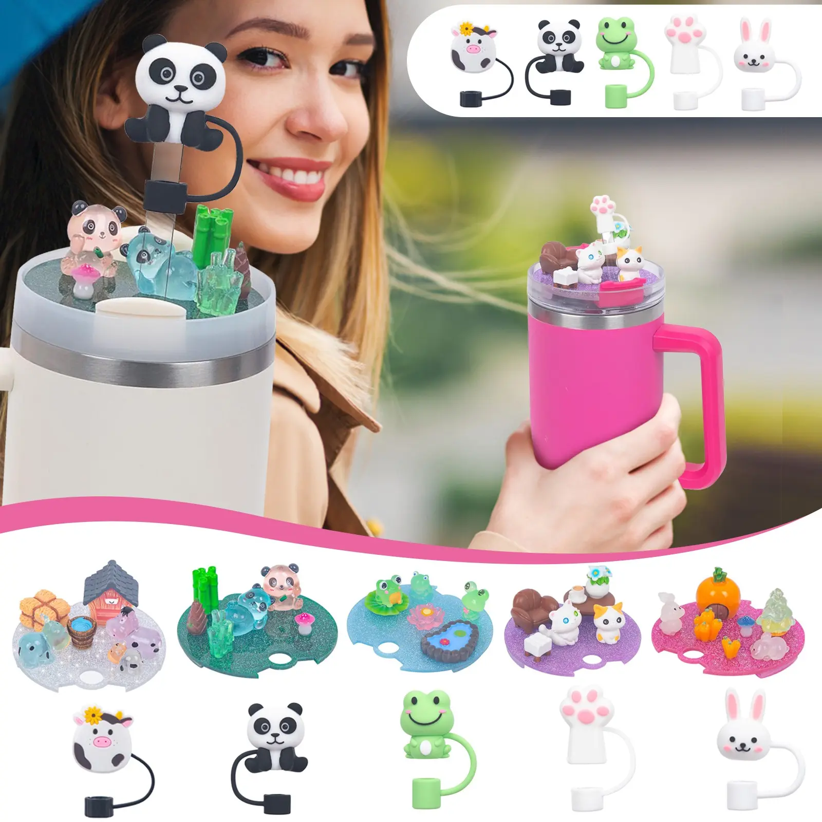 Accessories Charms Set Compatible with Stanley Trumbler 30oz/40oz, Stanley Cup Lid Accessories Charms & Silicone Straw Cover Cap