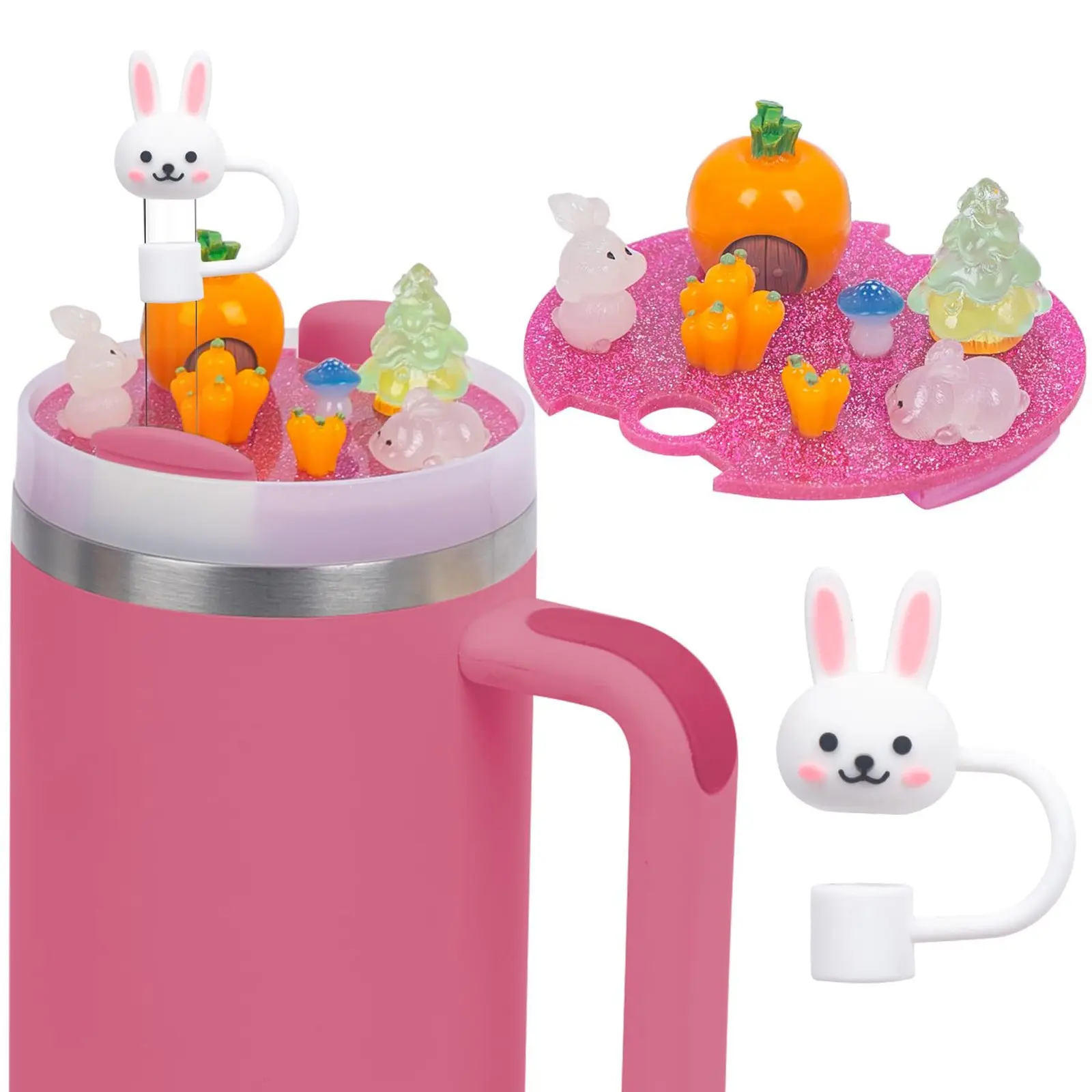 Accessories Charms Set Compatible with Stanley Trumbler 30oz/40oz, Stanley Cup Lid Accessories Charms & Silicone Straw Cover Cap