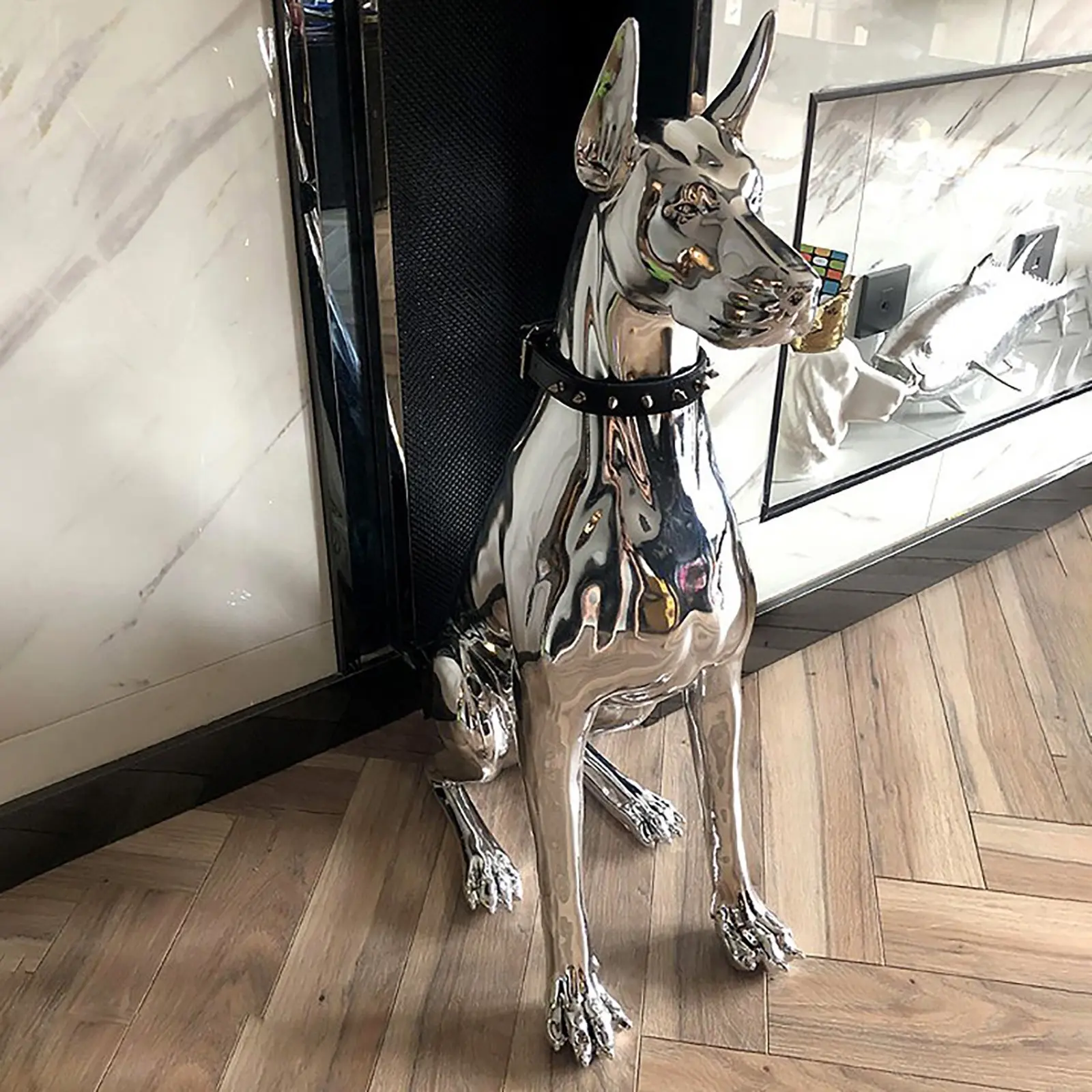 Nordic Home Decoration Electroplate Doberman Dog Sculptures and Figurines,Large Art Home Accessories Room Decor Animal Statue