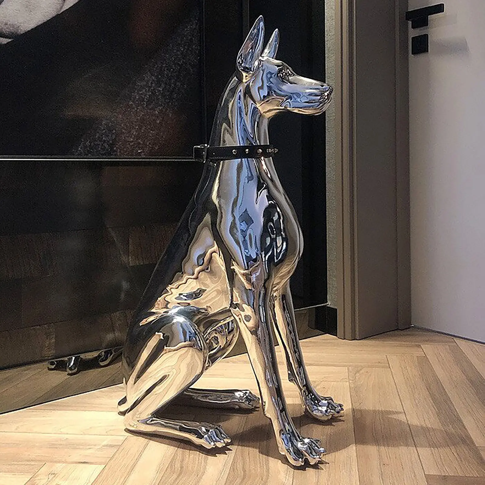 Nordic Home Decoration Electroplate Doberman Dog Sculptures and Figurines,Large Art Home Accessories Room Decor Animal Statue