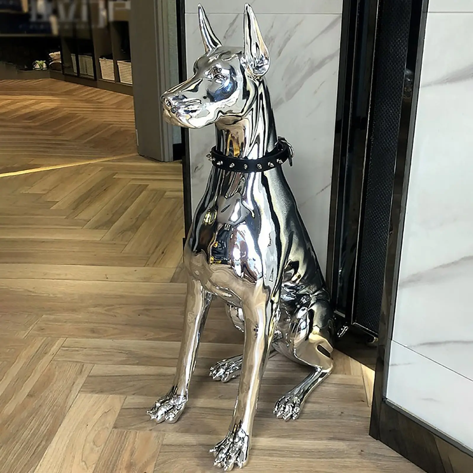 Nordic Home Decoration Electroplate Doberman Dog Sculptures and Figurines,Large Art Home Accessories Room Decor Animal Statue