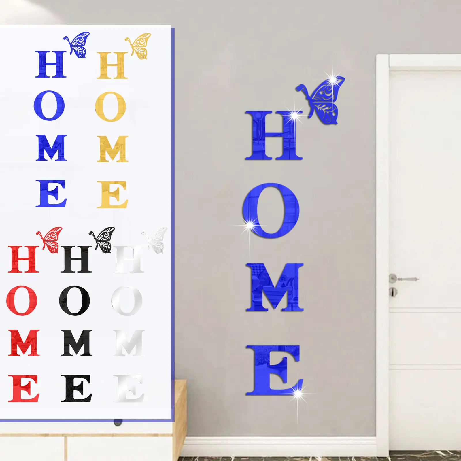 New Butterfly Home English Letter Wall Stickers Mirrors Acrylic Self Adhesive Detachable Wall Stickers Modern Home Decoration
