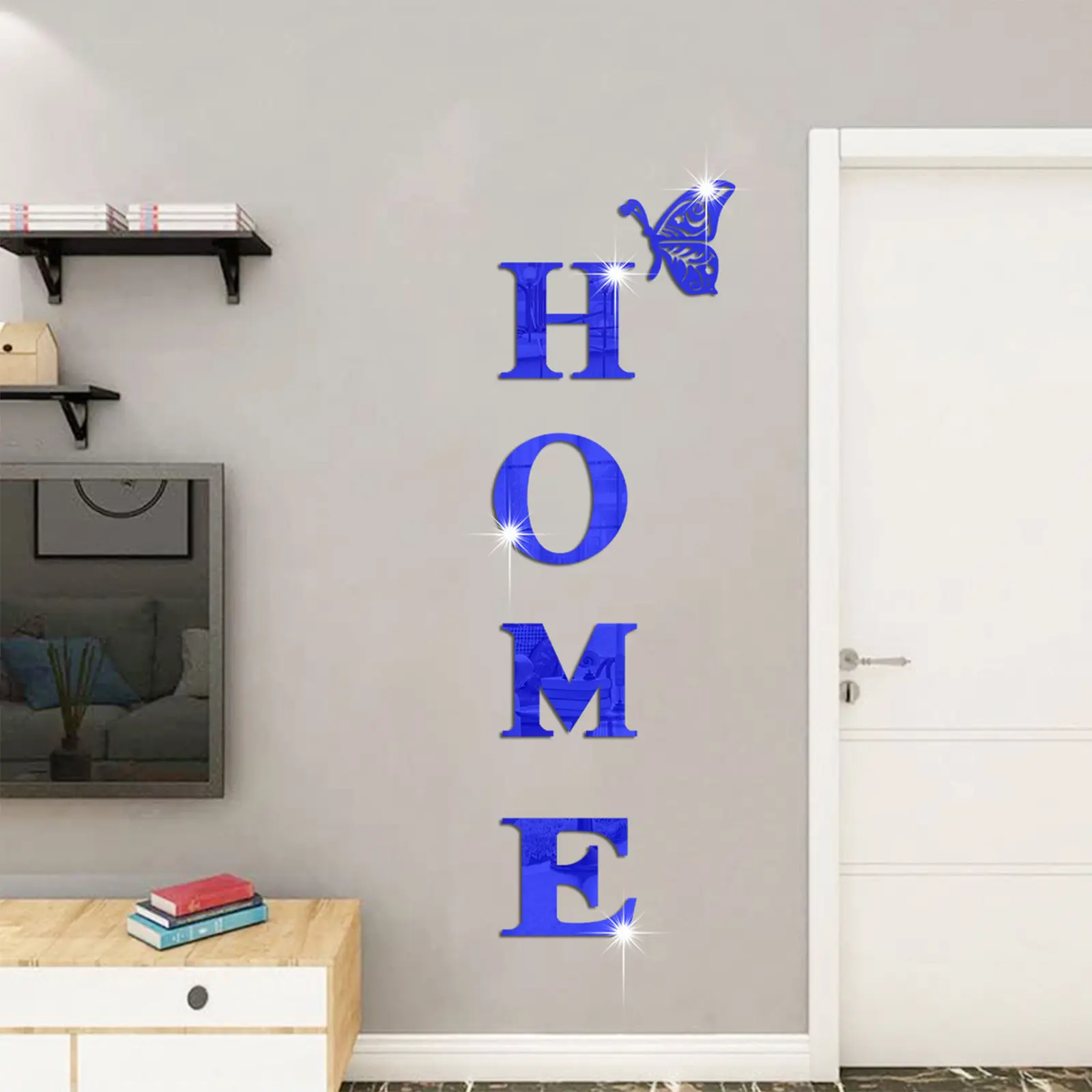 New Butterfly Home English Letter Wall Stickers Mirrors Acrylic Self Adhesive Detachable Wall Stickers Modern Home Decoration