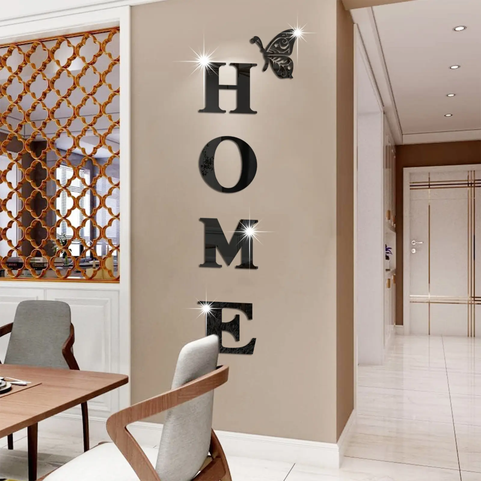 New Butterfly Home English Letter Wall Stickers Mirrors Acrylic Self Adhesive Detachable Wall Stickers Modern Home Decoration