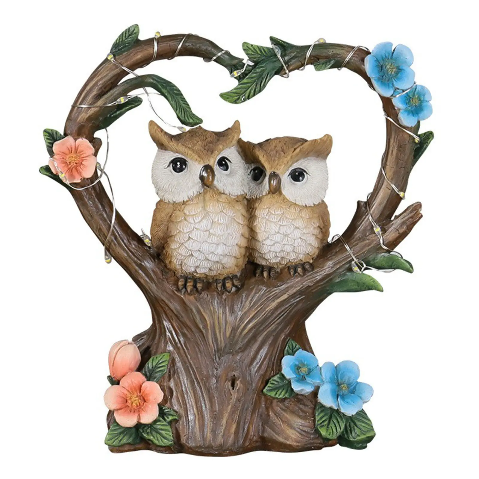 Birds Statue Resin Garden Statue with Solar Powered Light Garden Animal Statues Cute Animal Figurine for Patio Yard Lawn Porch