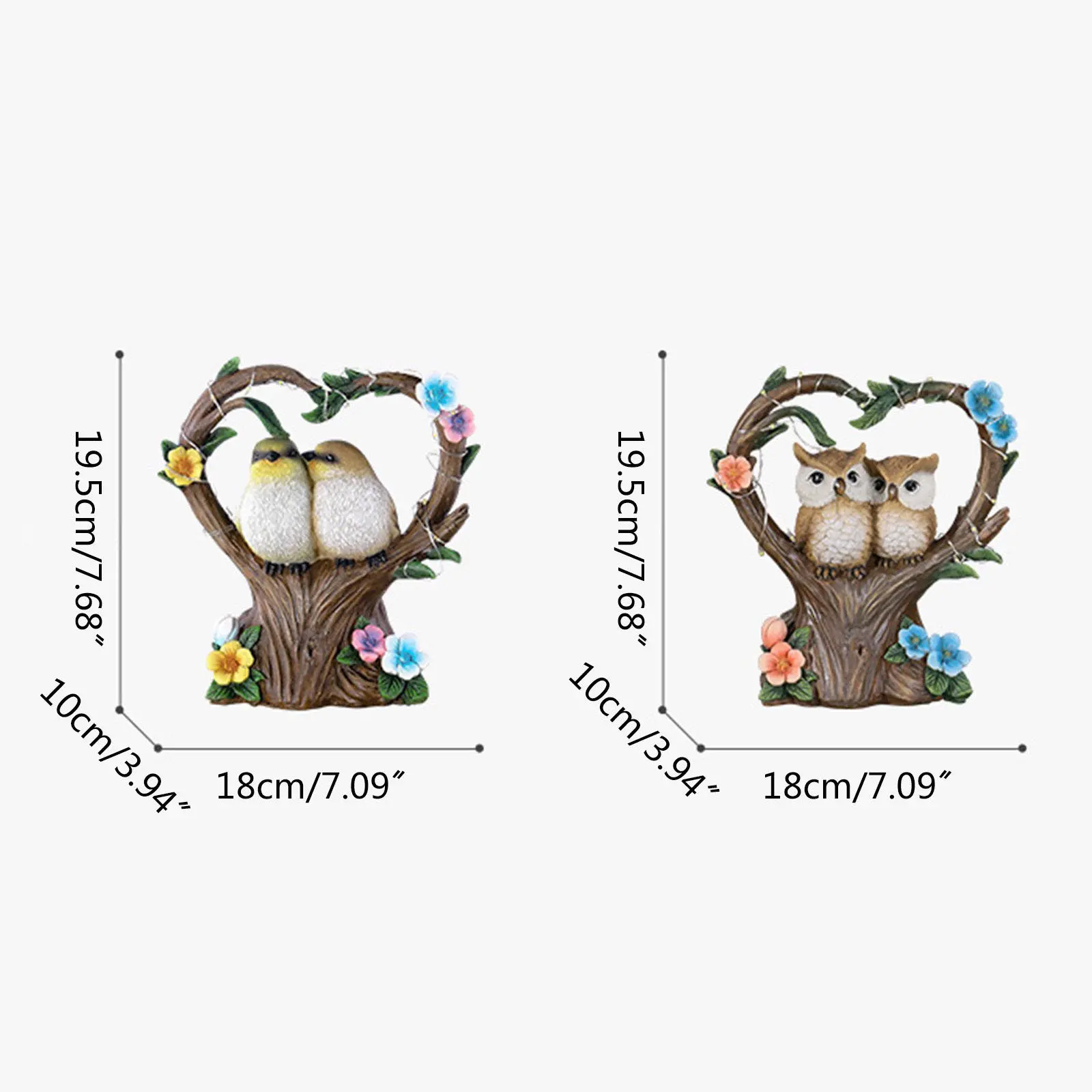 Birds Statue Resin Garden Statue with Solar Powered Light Garden Animal Statues Cute Animal Figurine for Patio Yard Lawn Porch