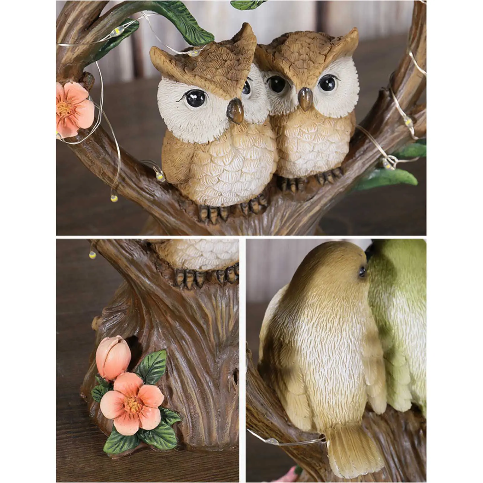 Birds Statue Resin Garden Statue with Solar Powered Light Garden Animal Statues Cute Animal Figurine for Patio Yard Lawn Porch