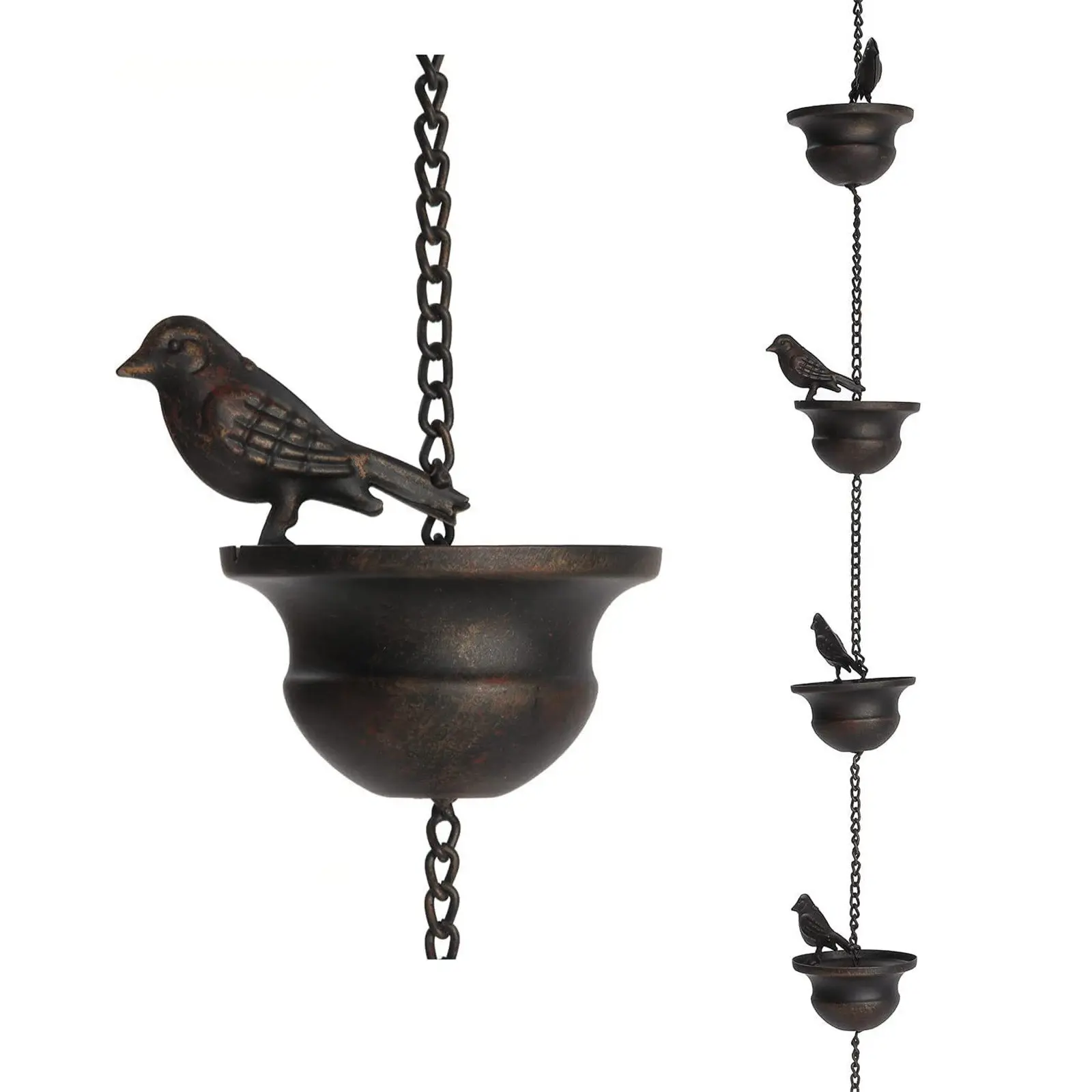 Birds On Cups Metal Rain Chain Rain Catcher For Gutter Roof Decoration Creative Metal Drainage Rain Chain Downspout Tool