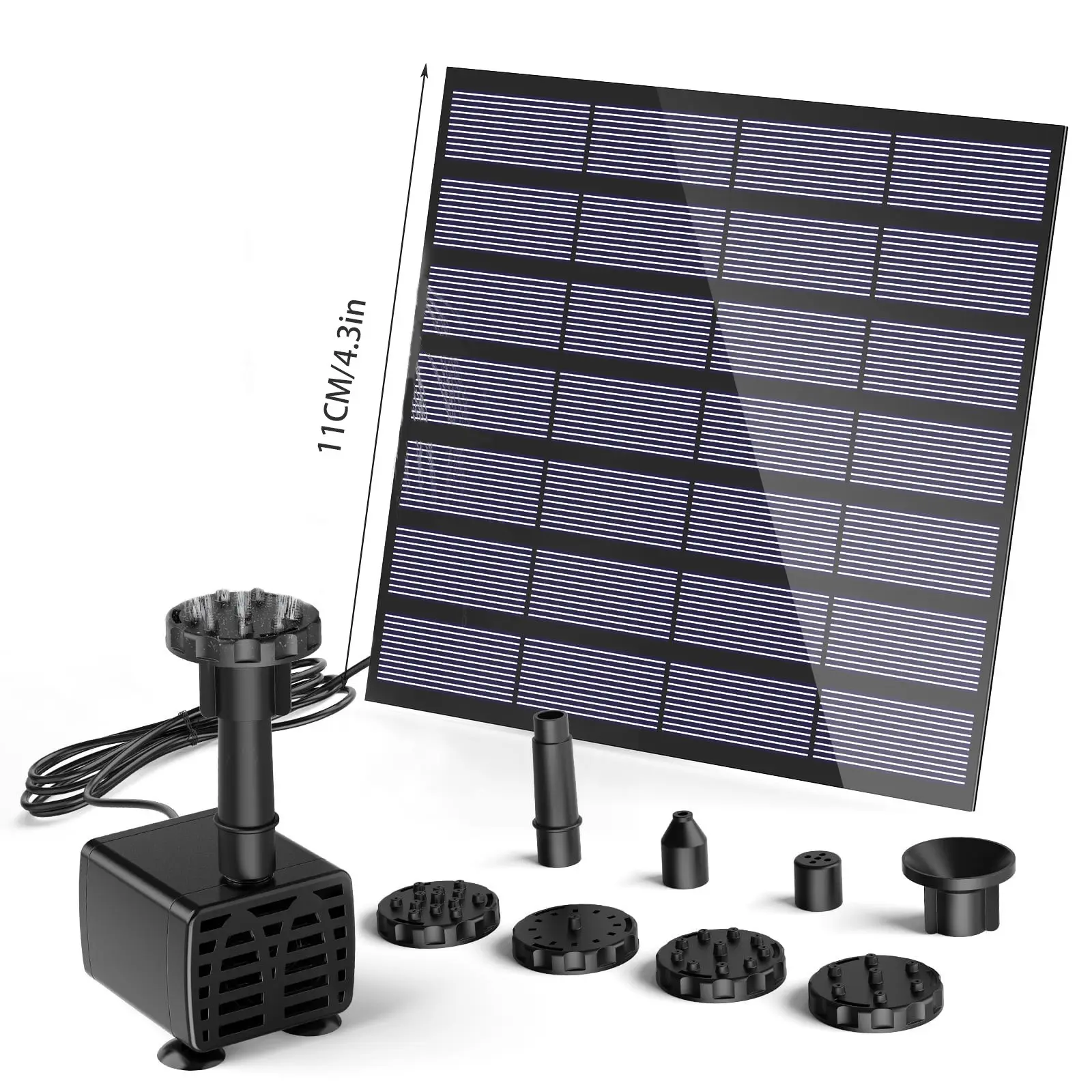 Solar Powered Fountain Pump Plastic Material with 6 Spray Nozzles for Water Basin Fountain Garden Small-scale Pond
