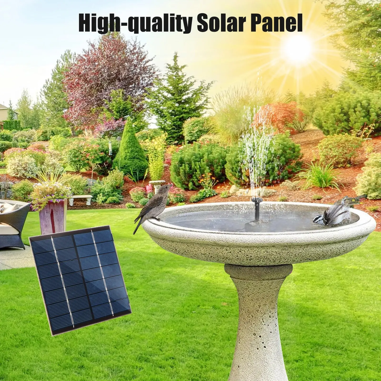 Solar Powered Fountain Pump Plastic Material with 6 Spray Nozzles for Water Basin Fountain Garden Small-scale Pond