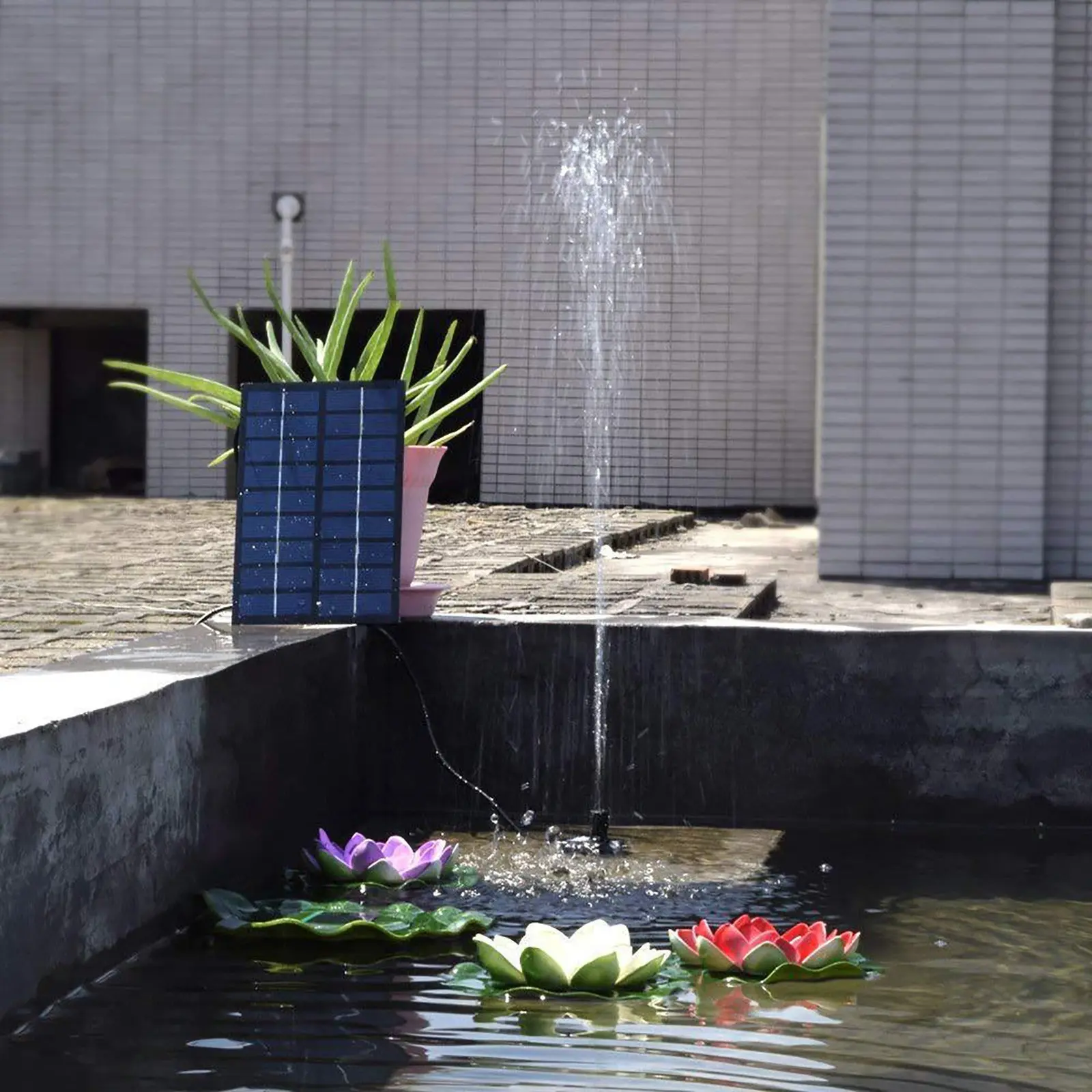 Solar Powered Fountain Pump Plastic Material with 6 Spray Nozzles for Water Basin Fountain Garden Small-scale Pond