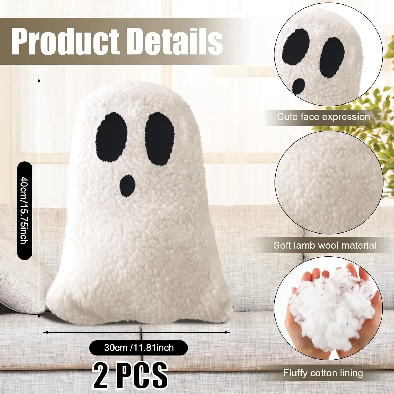 Halloween Ghost Pillow Plush Ghost Throw Pillow Halloween Decorative Gift Pillow Cushion Gift Sofa Bedroom Decor Sleep Cushion