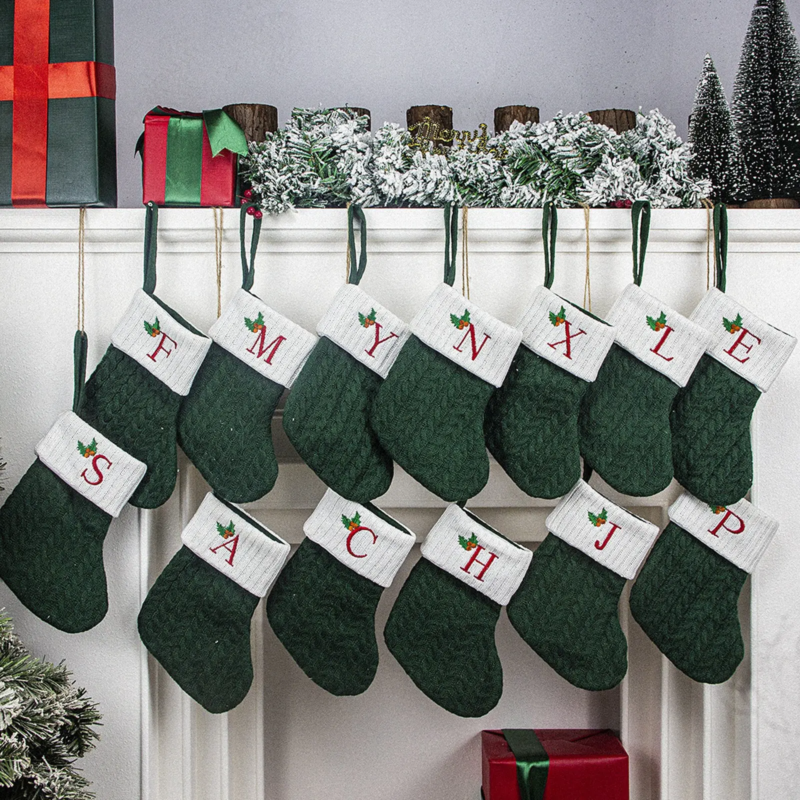 Christmas Socks Eye-catching Letter Christmas Socks Embroidered Hanging Knit Stocking For Festive Holiday Decorations