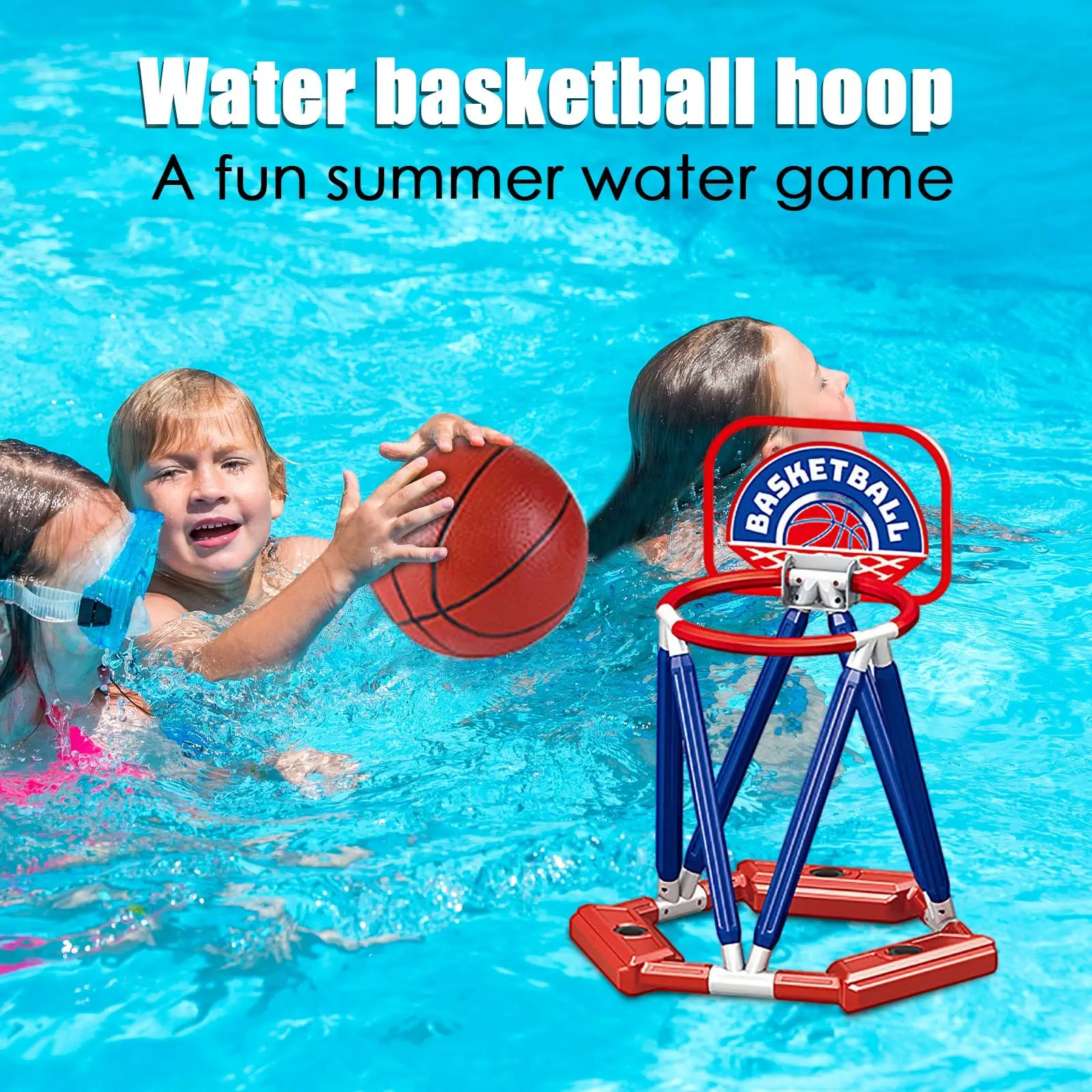 360° Floating Pool Basketball Game, Includes Hoop, Basketball, and Inflator - Available in Red or Blue, Christmas/Halloween Gift