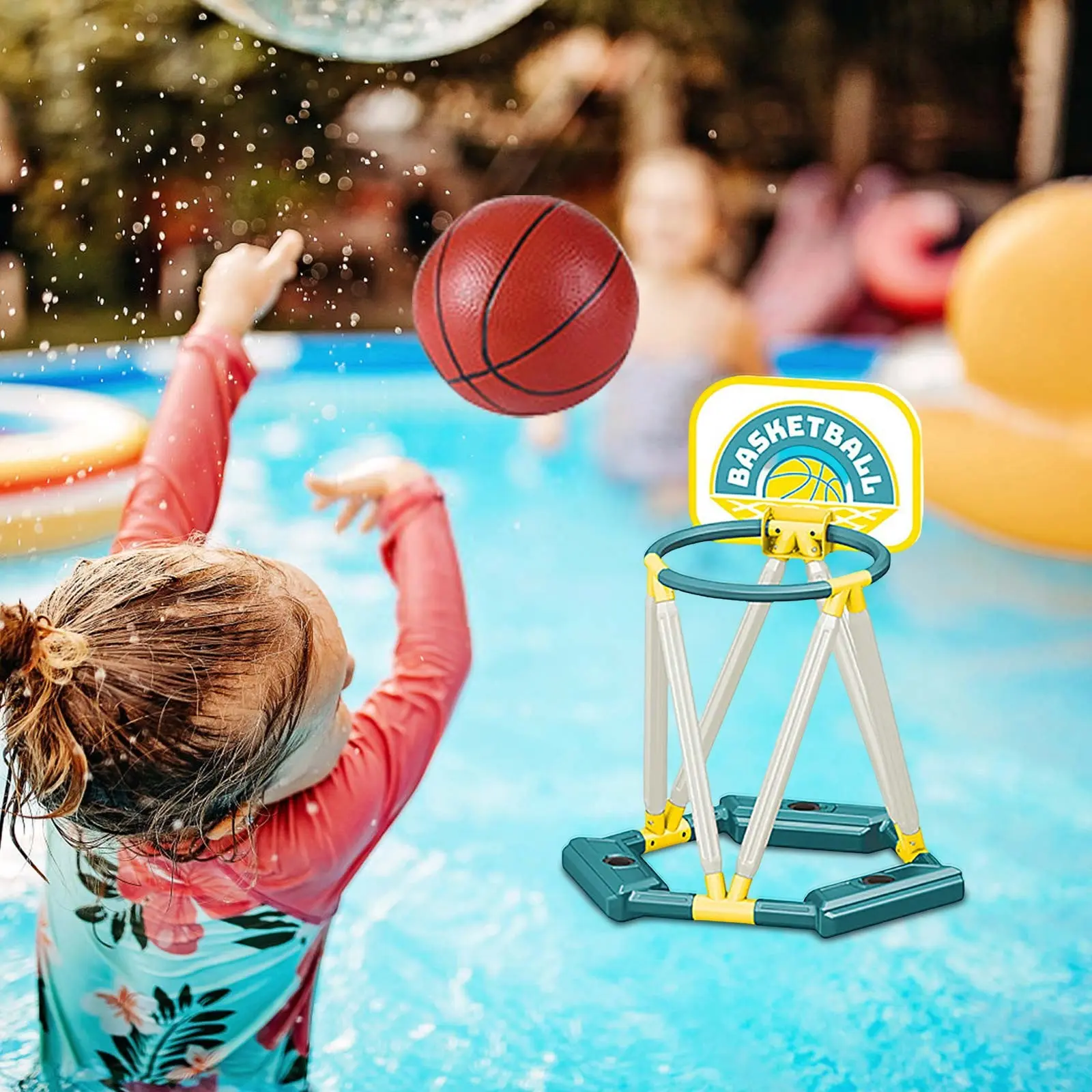 360° Floating Pool Basketball Game, Includes Hoop, Basketball, and Inflator - Available in Red or Blue, Christmas/Halloween Gift