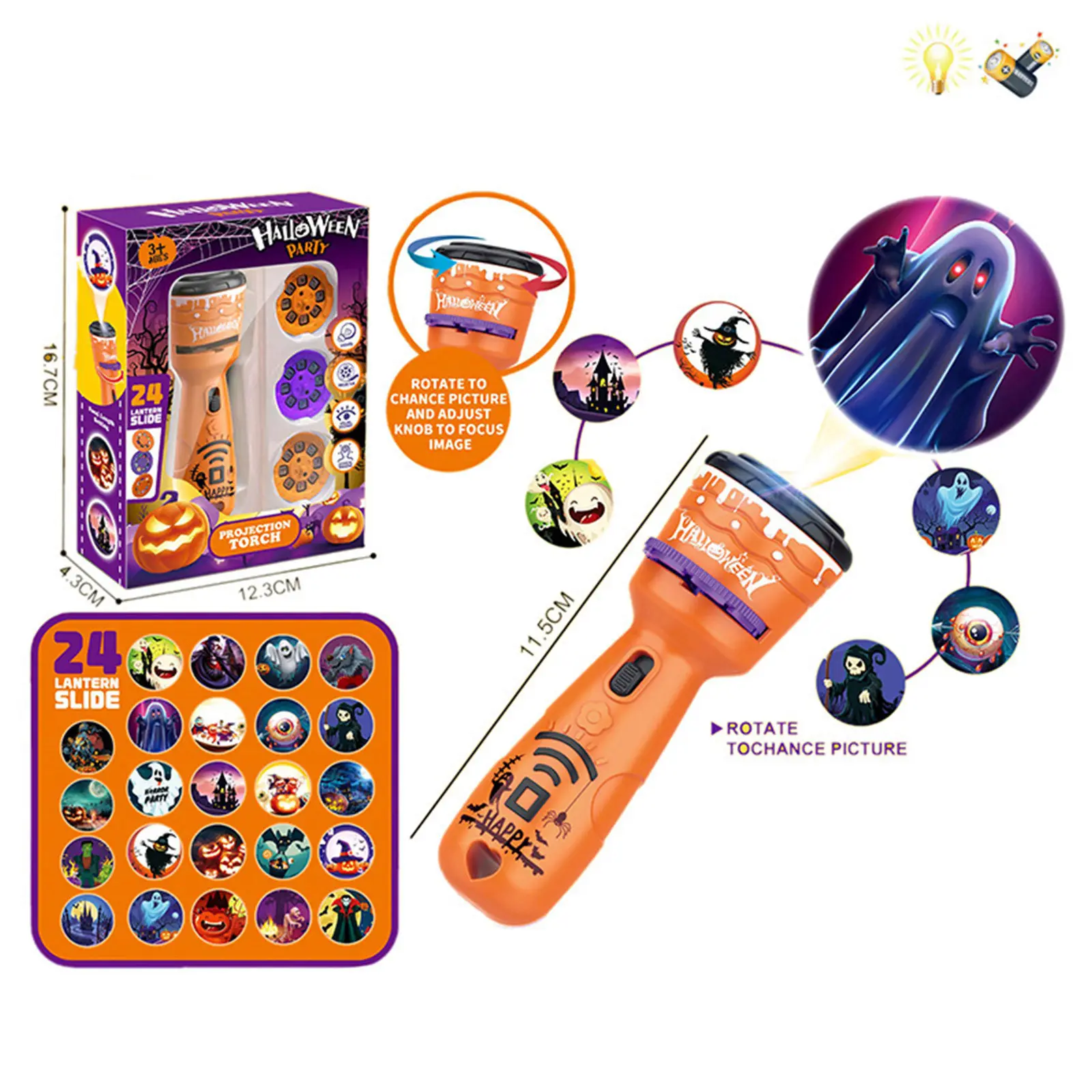 Halloween Flashlights for Kid Toddler Slide Torch Flashlight Projector Educational Toys Flashlight Wall Ceiling Tents Night Lamp
