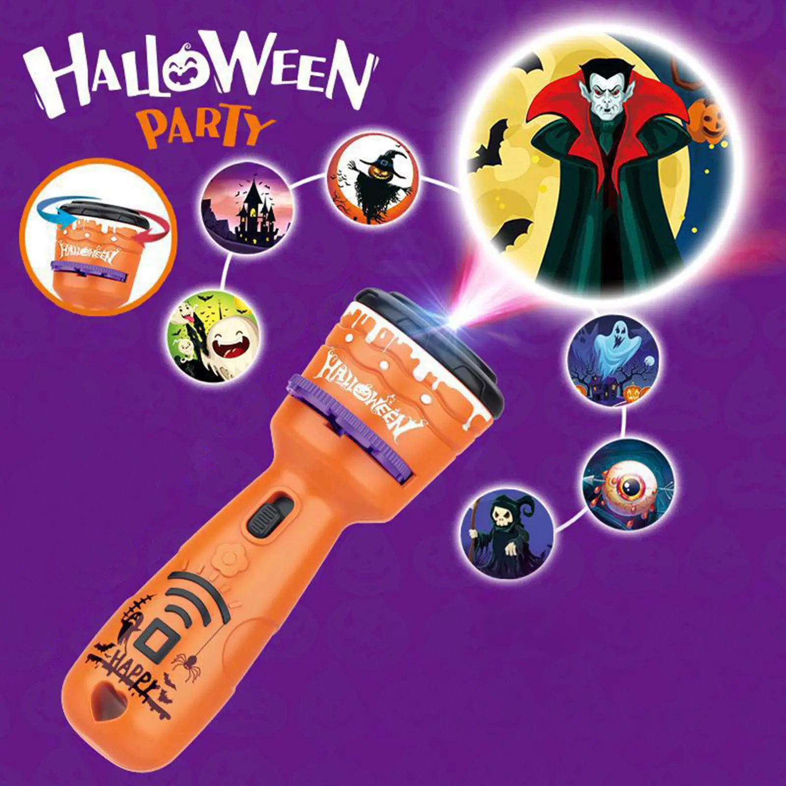 Halloween Flashlights for Kid Toddler Slide Torch Flashlight Projector Educational Toys Flashlight Wall Ceiling Tents Night Lamp