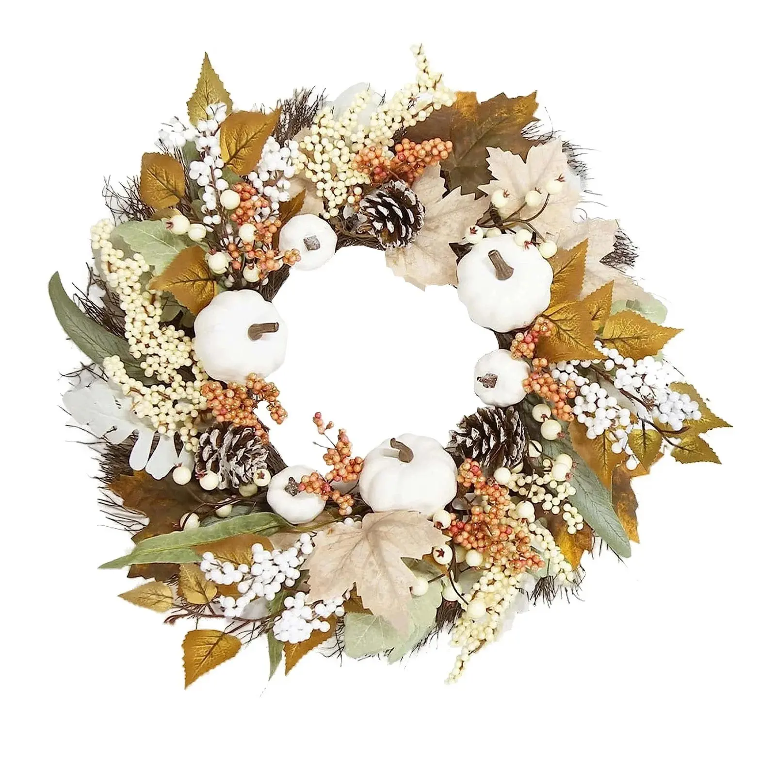 Autumn Wreath Farmhouse Decoration Farmhouse Thanksgiving Maple Leaf Berry Halloween White Pumpkin Set Garland Ornament Pendant