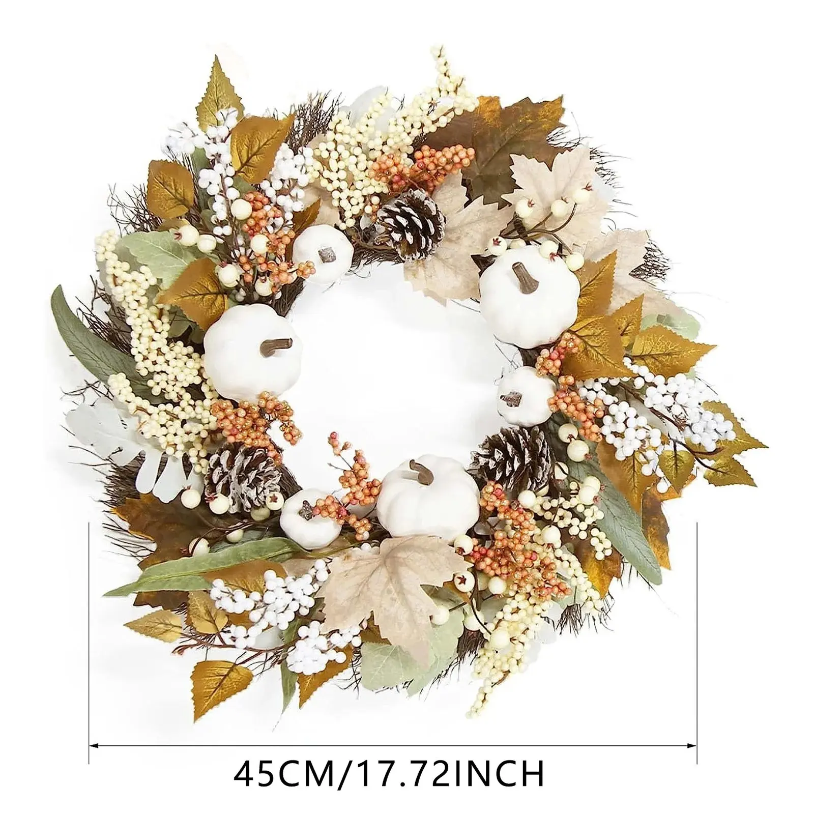 Autumn Wreath Farmhouse Decoration Farmhouse Thanksgiving Maple Leaf Berry Halloween White Pumpkin Set Garland Ornament Pendant