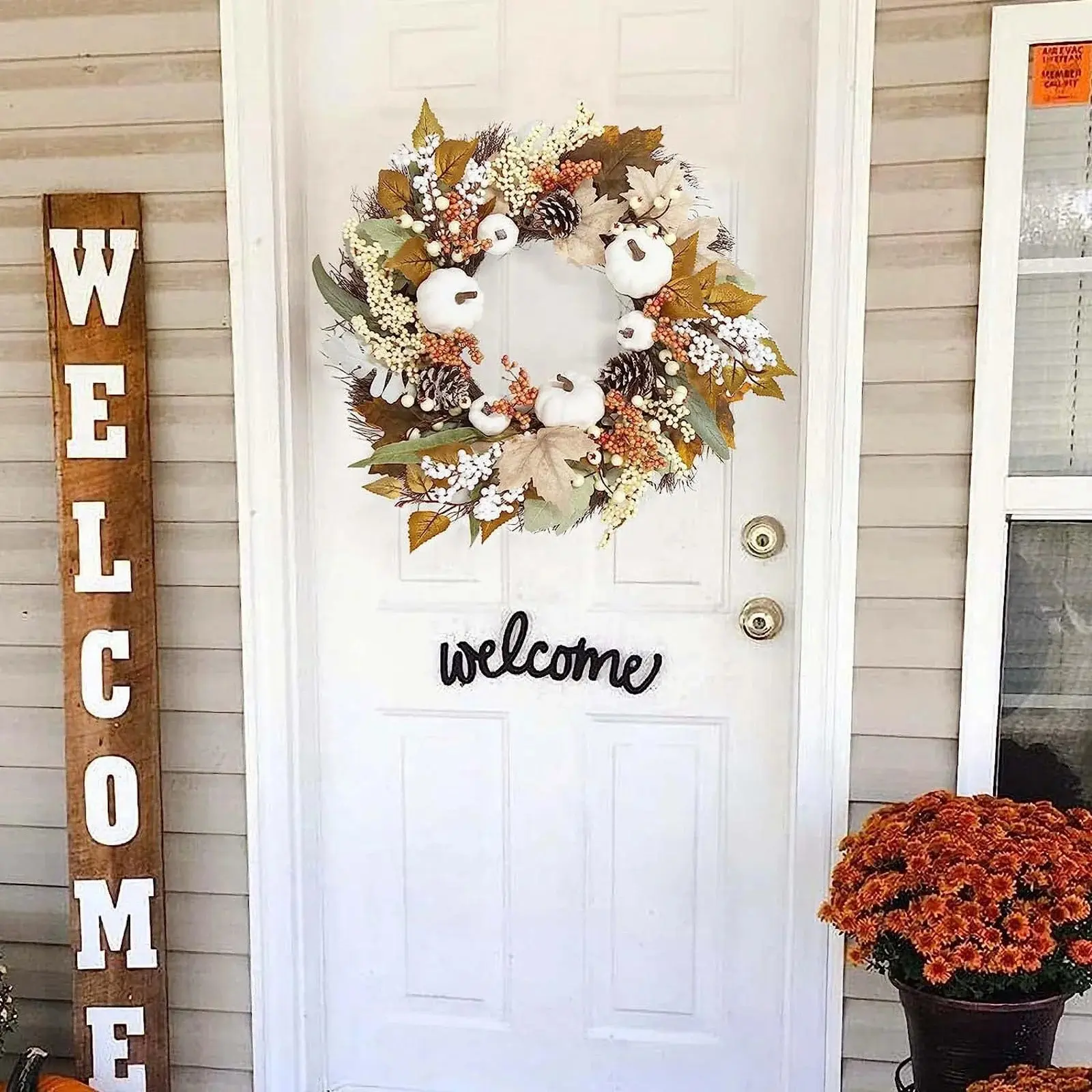 Autumn Wreath Farmhouse Decoration Farmhouse Thanksgiving Maple Leaf Berry Halloween White Pumpkin Set Garland Ornament Pendant
