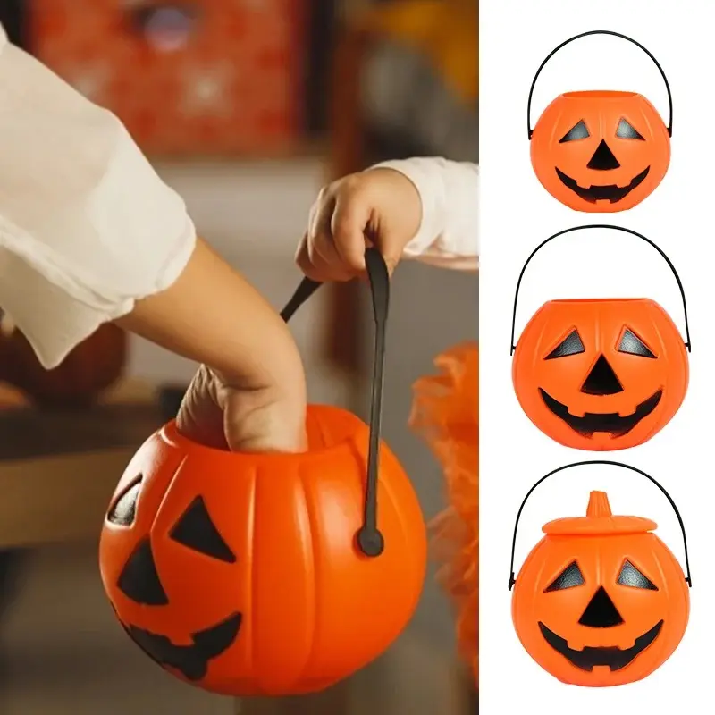 24pcs Halloween Pumpkin Bucket Portable Plastic Candy Basket Trick Or Treat Kids Gift Packaging Halloween Party Decor Supplies