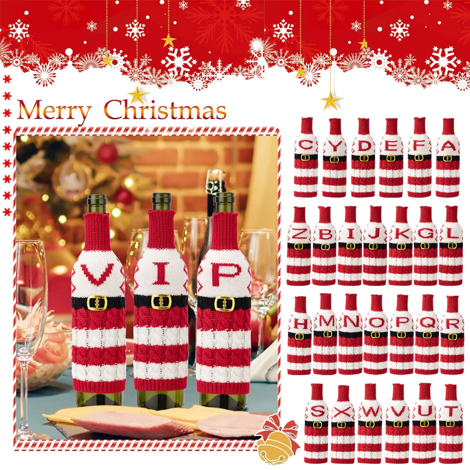 Christmas Wine Bottle Cover Set Santa Snowman Woven Wine Bottle Bags For Christmas Party Dinner Table Decorations New Year Gifts