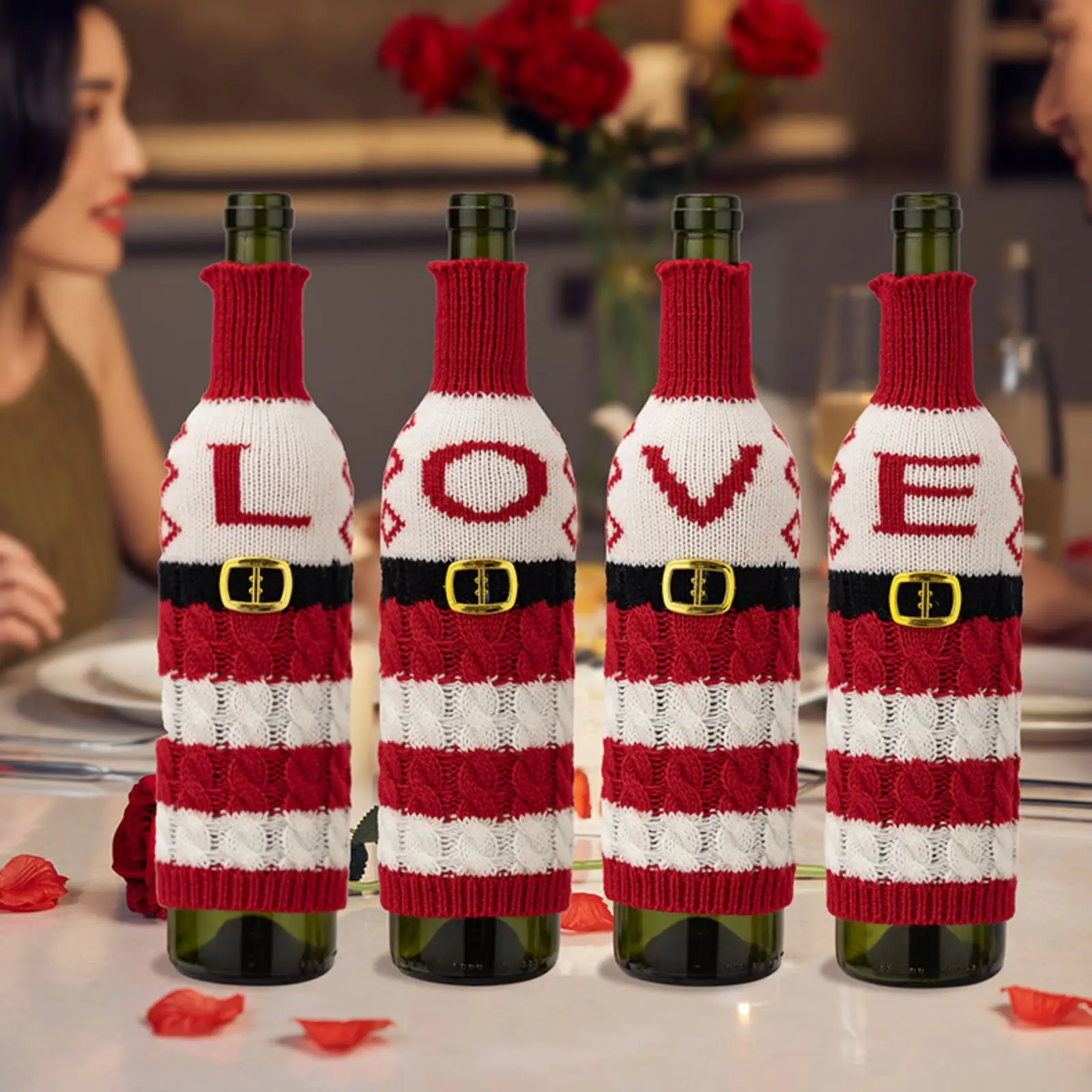 Christmas Wine Bottle Cover Set Santa Snowman Woven Wine Bottle Bags For Christmas Party Dinner Table Decorations New Year Gifts