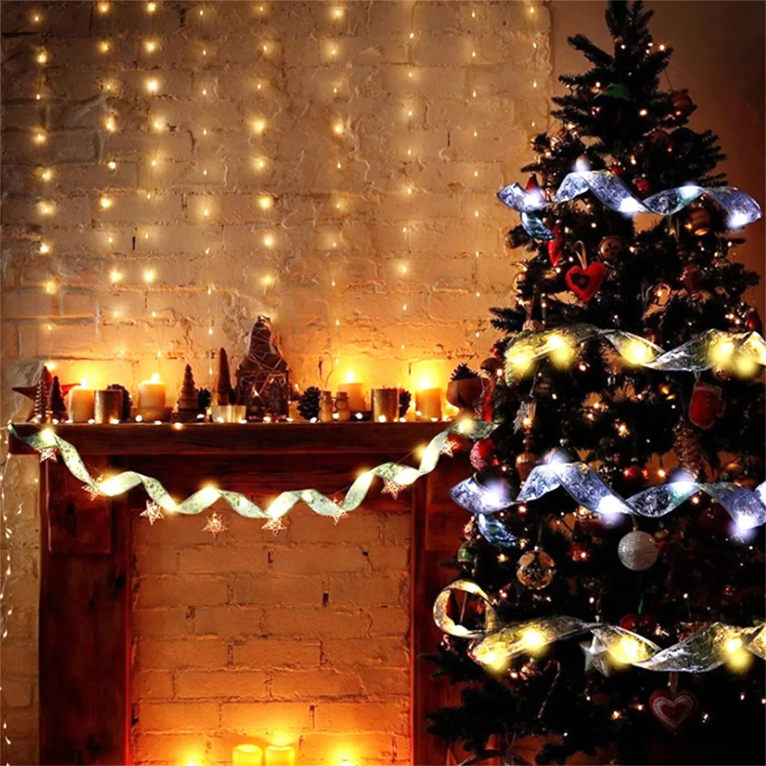 Christmas Decoration LED Ribbon Fairy Lights Christmas Tree Ornaments for Home 2023 DIY Bows Light String Navidad New Year 2024