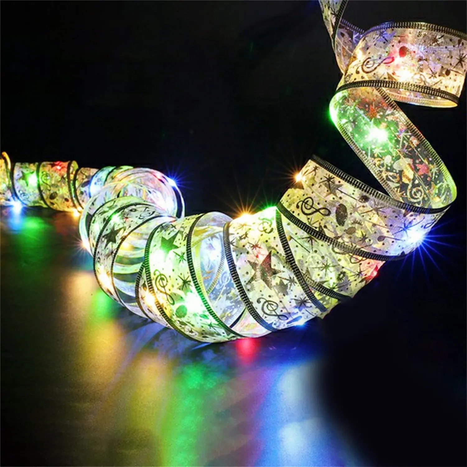 Christmas Decoration LED Ribbon Fairy Lights Christmas Tree Ornaments for Home 2023 DIY Bows Light String Navidad New Year 2024