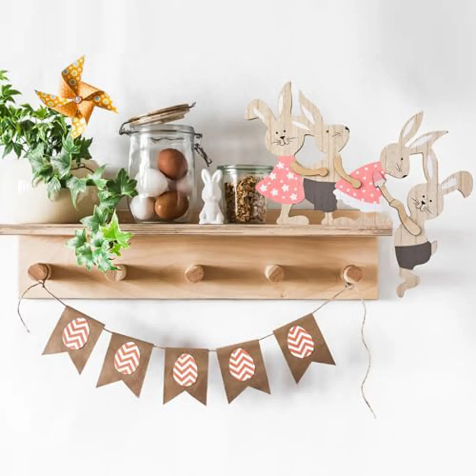 New Easter Painted Rabbit Ornaments Wooden Crafts Home Decoration Door Wall Hanging Pendant Easter Bunny Party Decor
