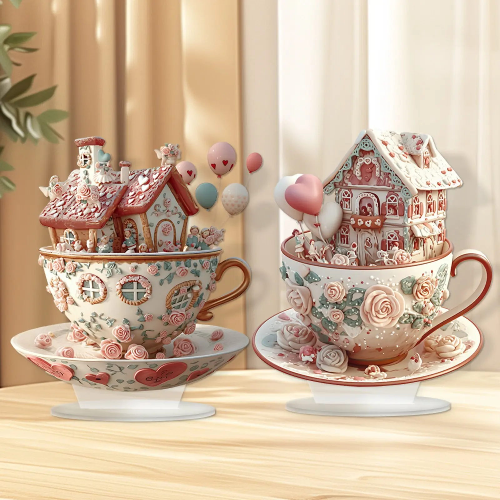 2025 Valentine's Day Decorations Creative 2D Cup Cake Acrylic Plaque Display Christmas Wedding Party New Year Decoration Props