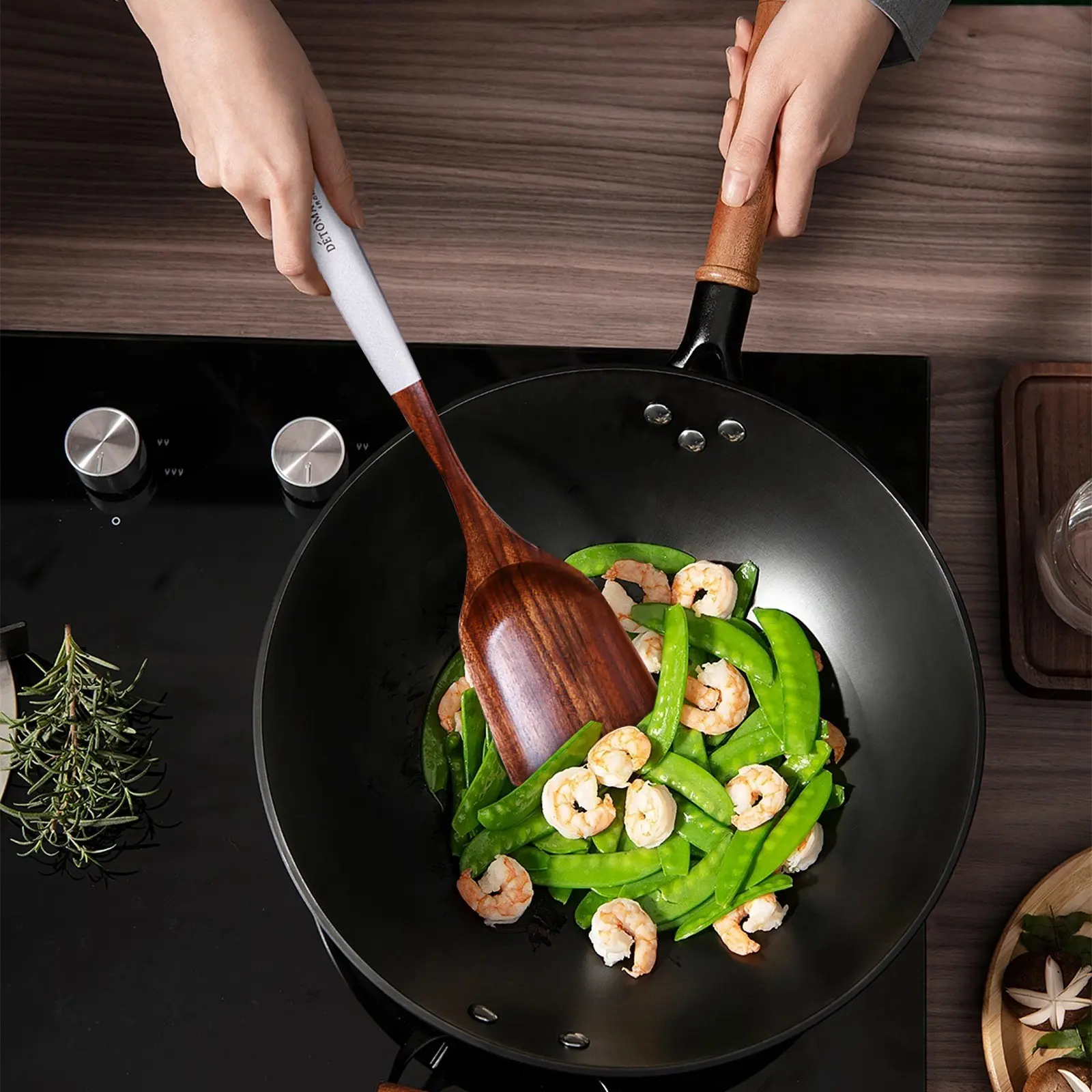 Thailand Teak Natural Wood Tableware Spoon Ladle Turner Long Rice Colander Soup Skimmer Cooking Spoons Scoop Kitchen Tool Set