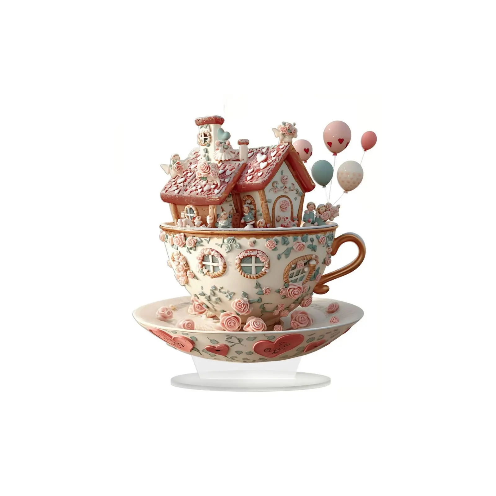 2025 Valentine's Day Decorations Creative 2D Cup Cake Acrylic Plaque Display Christmas Wedding Party New Year Decoration Props